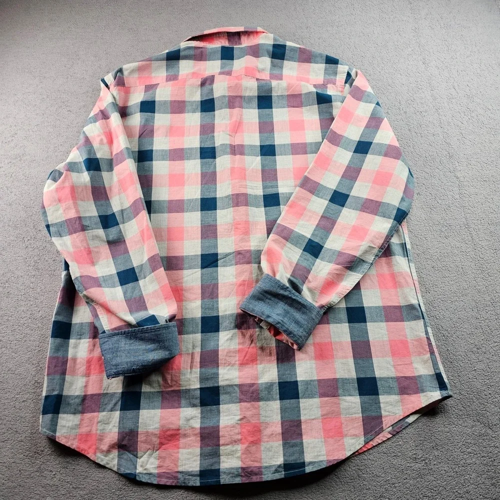 Banana Republic Shirt Men's Large‎ Blue Pink Plaid Soft Wash Slim Fit Button-Up